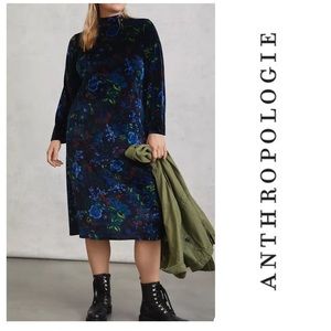 Anthropologie Constance Floral Stretch Velvet Midi Dress Plus Size 1X New